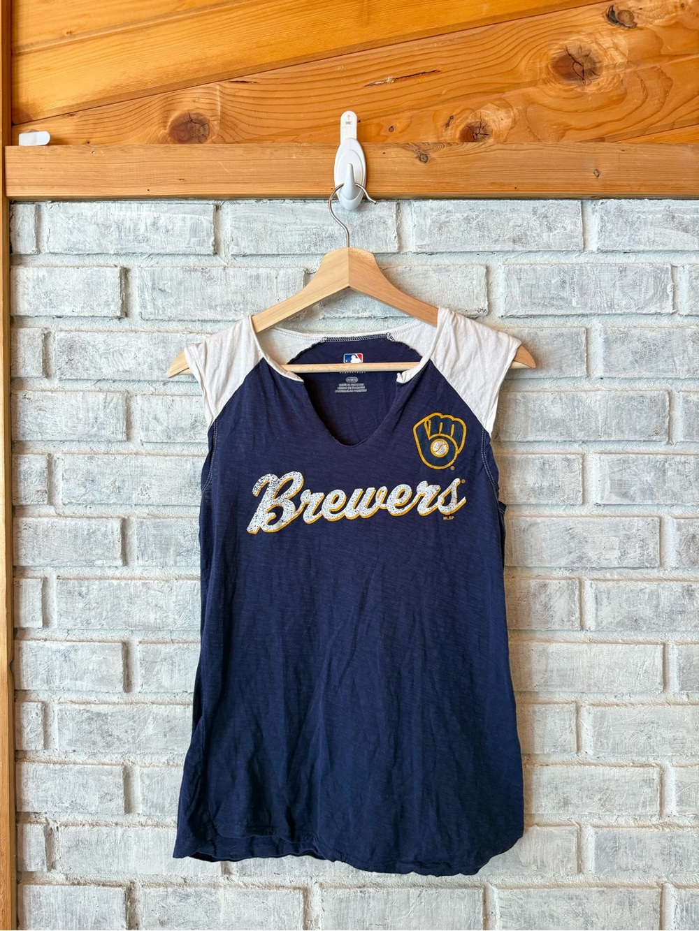 MLB Brewers Navy and White Muscle Tee